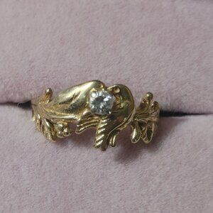 James Avery 14K Yellow Gold Diamond Ring Love Bird Leaf Design Size 5 Vintage